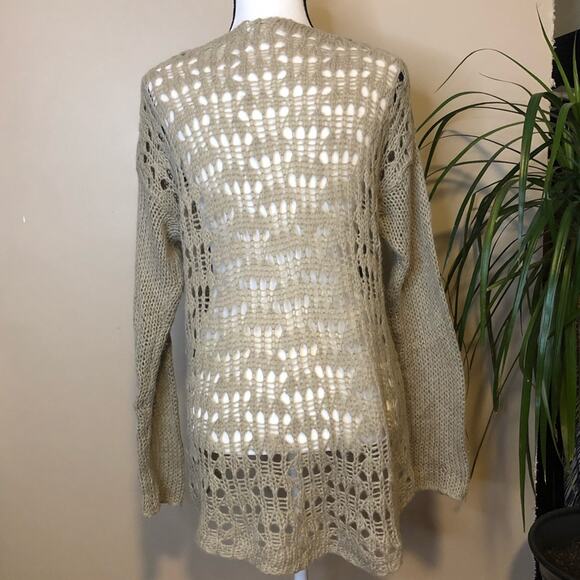 Others Follow Loose Knit Long Sleeve Crochet Pullover Sweater Tan Beige Size L - Picture 5 of 8